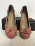 BRAND NEW TAMARIS PINK LEATHER BOW TRIM WEDGE HEELS SIZE 7.5/41