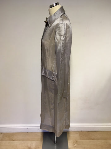 KAREN MILLEN SILVER GREY ORGANZA SPECIAL OCCASION/ EVENING DUSTER COAT SIZE 10