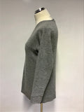 JAEGER LIGHT GREY V NECKLINE WOOL & CASHMERE JUMPER SIZE S