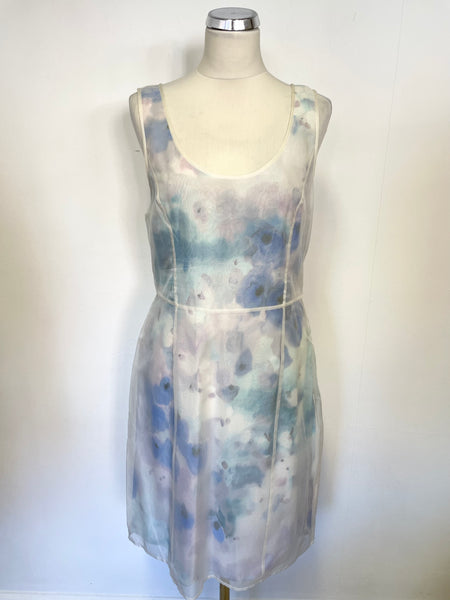 JIGSAW PASTEL SHADES FLORAL PRINT WITH SEMI SHEER OVERLAY SILK OCCASION DRESS SIZE 12