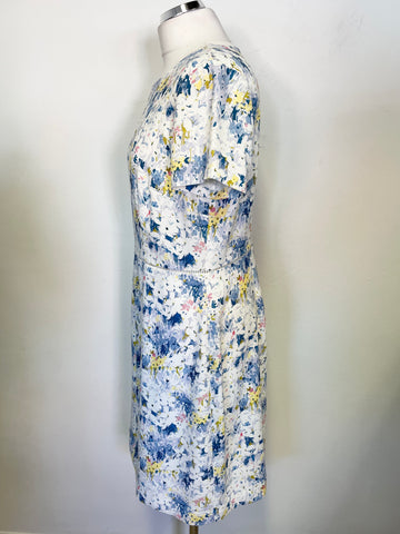 HOBBS MULTICOLOURED FLORAL PRINT SHORT SLEEVED SHIFT DRESS SIZE 14