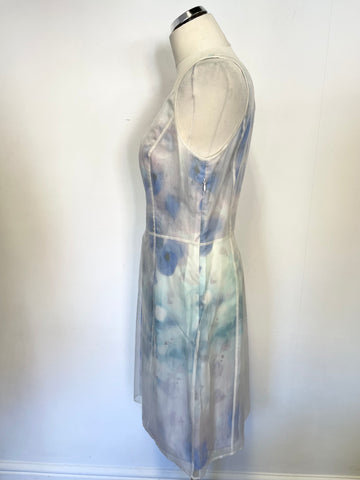 JIGSAW PASTEL SHADES FLORAL PRINT WITH SEMI SHEER OVERLAY SILK OCCASION DRESS SIZE 12