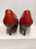 CLARKS SOFTWEAR RED PATENT & BLACK BOW TRIM HEELS SIZE 8/42