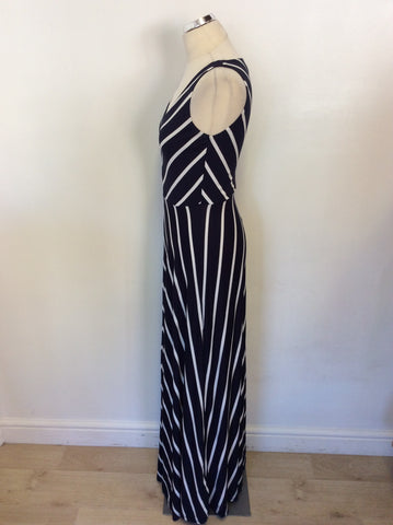 MONSOON NAVY BLUE & WHITE STRIPE MAXI DRESS SIZE 10