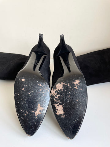 CHARLES JOURDAN BLACK SUEDE & LEATHER TRIM KNEE LENGTH HEEL BOOTS SIZE 5/37