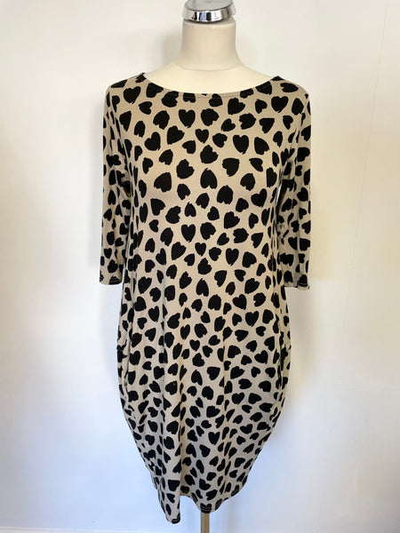 THE MASAI CLOTHING COMPANY CAMEL & BLACK HEART STRETCH JERSEY MINI DRESS/TUNIC TOP SIZE S