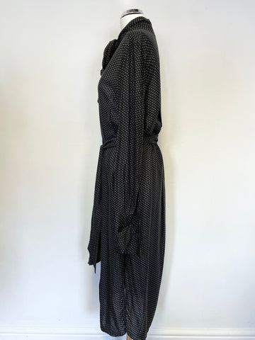 & OTHER STORIES BLACK STAR PRINT BUTTON FRONT PUSSY BOW TIE & BELTED DRESS SIZE 36 UK 10