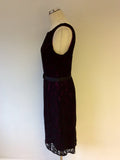 MINUET PETITE BLACK LACE & CRANBERRY LINED PENCIL DRESS SIZE 12