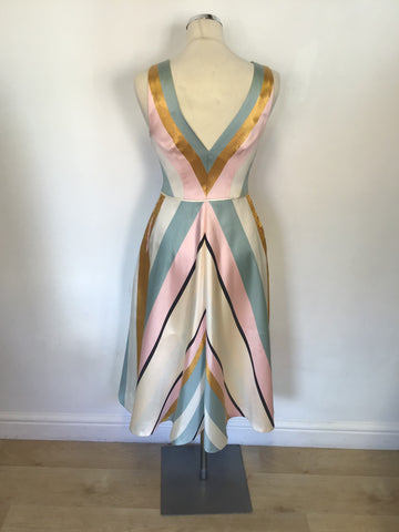 MONSOON PASTEL ASYMMETRIC STRIPE FIT & FLARE DRESS SIZE 8