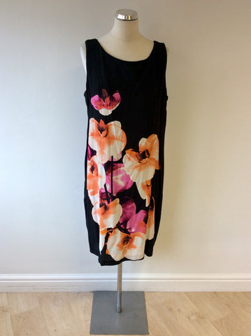 BRAND NEW POMODORO BLACK ORCHID PRINT SHIFT DRESS SIZE 20