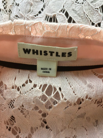 WHISTLES PINK & NAVY BLUE LACE SHORT SLEEVE COLLARED TOP SIZE 12