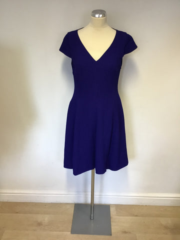 KAREN MILLEN BLUE CAP SLEEVE V NECKLINE SKATER DRESS SIZE 12