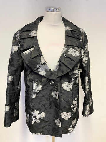 CHESCA BLACK & SILVER FLORAL PRINT SPECIAL OCCASION JACKET & LONG SKIRT SUIT SIZE 14/16