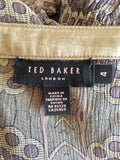 TED BAKER BRONZE PRINT SILK 3/4 SLEEVE BLOUSON TOP SIZE 4 UK 14