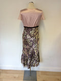 FENN WRIGHT MANSON SILVER,PINK & BROWN SILK BLEND PRINT DRESS & JACKET SIZE 12