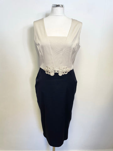 BRAND NEW PHASE EIGHT SLEEVELESS CREAM & NAVY BLUE PENCIL DRESS & SHORT JACKET SIZE 12
