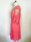 WHISTLES CORAL PINK LACE BODICE  SHORT SLEEVE PLEATED SKIRT FIT & FLARE DRESS SIZE 16