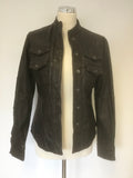 RELIGION DARK BROWN LEATHER FITTED COLLARLESS JACKET SIZE S