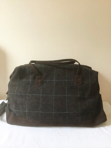 LUCY HAYLER BROWN HARRIS TWEED WOOL & SUEDE HOLD ALL/ WEEKEND BAG