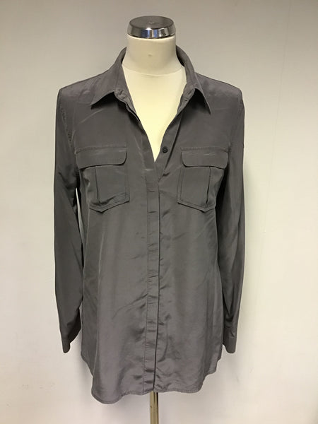 PURE COLLECTION GREY 100% SILK LONG SLEEVE SHIRT SIZE 12