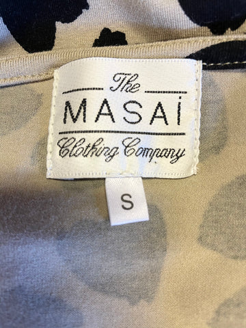 THE MASAI CLOTHING COMPANY CAMEL & BLACK HEART STRETCH JERSEY MINI DRESS/TUNIC TOP SIZE S