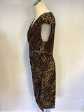 RALPH LAUREN BROWN LEOPARD PRINT STRETCH DRAPED WRAP DRESS SIZE 16