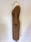 JAMES LAKELAND TAN 3/4 LENGTH SLEEVE PENCIL DRESS SIZE 10