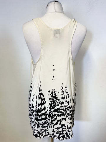 REISS 1971 CREAM & BLACK PRINT SILK RACER BACK SLEEVELESS TOP SIZE 14
