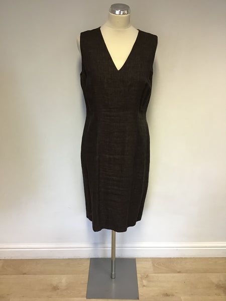 HOBBS BROWN LINEN PENCIL DRESS SIZE 14