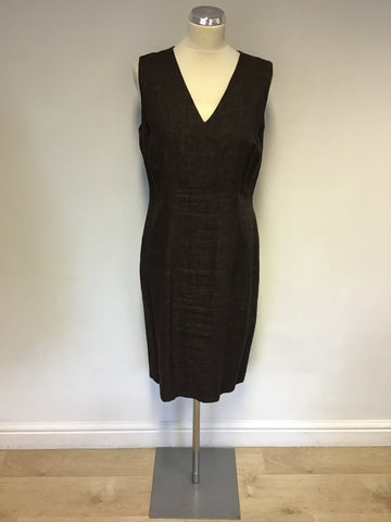 HOBBS BROWN LINEN PENCIL DRESS SIZE 14