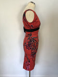 KAREN MILLEN RED FLORAL PRINT PENCIL DRESS SIZE 8