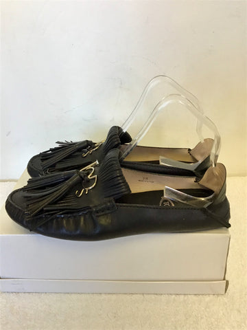 TODS BLACK LEATHER TASSEL TRIM MULES SIZE 5/38