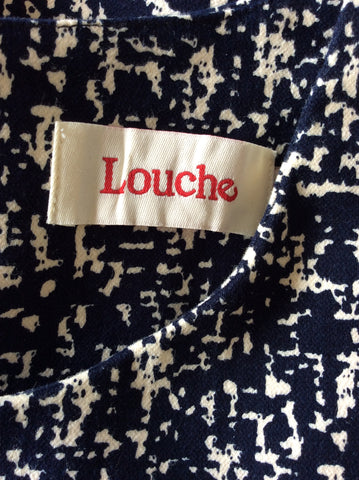 LOUCHE NAVY BLUE ELYSE SPLATTER PRINT A LINE DRESS SIZE 16