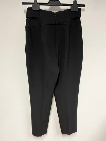 KAREN MILLEN BLACK HIGH RISE BUCKLE TRIM TAPERED LEG TROUSERS SIZE 10