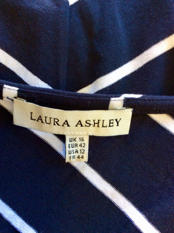 LAURA ASHLEY NAVY BLUE & WHITE STRIPED STRETCH JERSEY DRESS SIZE 16