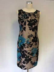 MONSOON BLACK,MINK & TURQOUISE FLORAL PRINT EMBELLISHED SHIFT DRESS SIZE 8