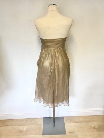 MONSOON PALE GOLD SILK STRAPLESS DRESS SIZE 10