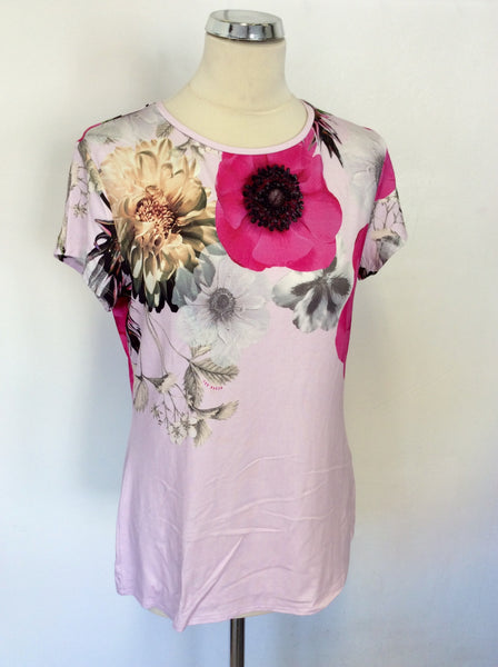 BRAND NEW TED BAKER PINK NEON POPPY PRINT FITTED T SHIRT SIZE 4 UK 14/16