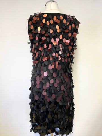 PHASE EIGHT BLACK & COPPER LARGE SEQUINNED COCKTAIL DRESS SIZE 14