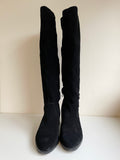 OFFICE BLACK SUEDE KNEE HIGH LOW HEEL BOOTS SIZE 7.5/41