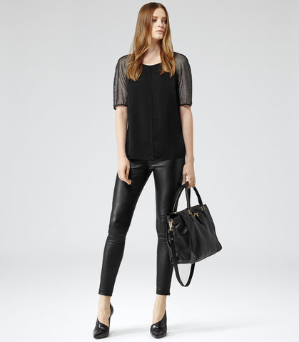 REISS ROXY BLACK MESH SLEEVE TOP SIZE 12