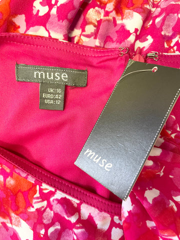 BRAND NEW MUSE PINK & WHITE PRINT 3/4 SLEEVE STRETCH JERSEY PENCIL DRESS SIZE 16