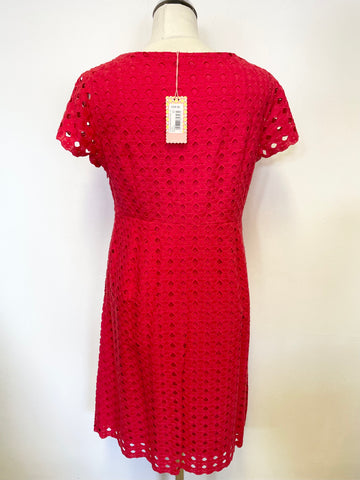 BRAND NEW WHITE STUFF RED BROIDERY ANGLAISE CAP SLEEVE SHIFT DRESS SIZE 12