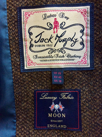 BRAND NEW JACK MURPHY BROWN TWEED SHETLAND WOOL BOW TRIM JACKET SIZE 18
