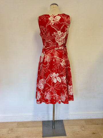 PHASE EIGHT RED & WHITE FLORAL PRINT COTTON DRESS SIZE 12