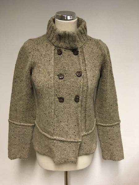 MAX MARA LIGHT BROWN OATMEAL DOUBLE BREASTED WOOL BLEND CARDIGAN SIZE S