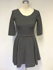 FRENCH CONNECTION BLACK & WHITE STRIPE SKATER DRESS SIZE 8