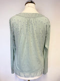 WRAP DUCK EGG COTTON & SILK TRIMMED SPOT CARDIGAN/ TOP SIZE 10