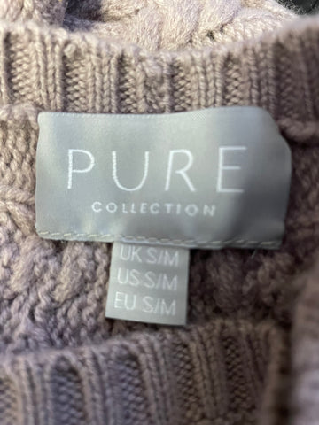 PURE COLLECTION MAUVE WOOL & CASHMERE CABLE PATTERNED PONCHO SIZE S/M