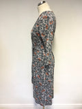 WHITE STUFF GREY,TEAL,WHITE & ORANGE PRINT WRAP STYLE JERSEY DRESS SIZE 10